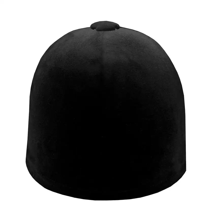 Black velvet equetech childs premium velvet hat silk with rounded top and small dark button at the peak