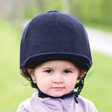 Navy blue suede equetech childs premium velvet hat silk with adjustable black straps for equestrian use