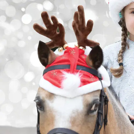 Equetech Childs Santa Glitter Snowflake Hat Horse Bonnet - Horse - Horse Ear Bonnets