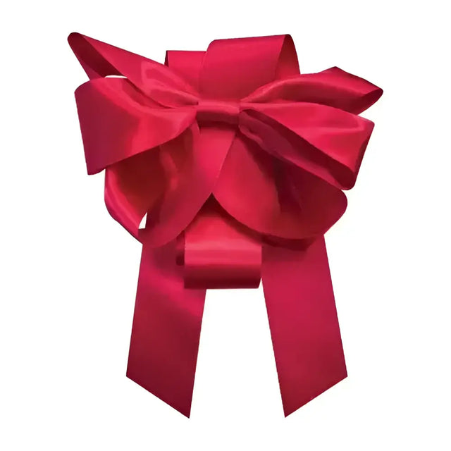 A vibrant red satin bow with glossy finish and neat loops for equetech christmas horse chest limited edition use