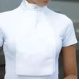 White high-necked equestrian shirt with subtle embroidered collar detail from equetech deluxe ready-tied stock three styles