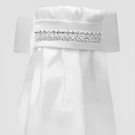 White satin equetech diamante band deluxe ready-tied stocks with silver beaded band and velcro fastening