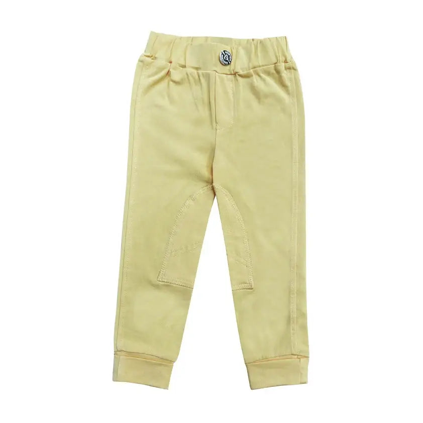 Light yellow equetech dinky tots jodhpurs with elastic waistband and reinforced knee patches for kids riding pants