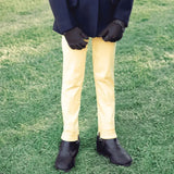 Bright yellow slim-fit equetech dinky tots jodhpurs with smooth glossy finish perfect for tots riding fun