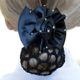 Equetech Dressage Rosette Ribbon Bow & Net Black/Crystal Hair Nets