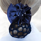 Equetech Dressage Rosette Ribbon Bow & Net Navy/Crystal Hair Nets