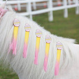 Pastel pink and yellow easter egg mane tassels with zigzag patterns featuring loop tie stay for equetech elite long tails