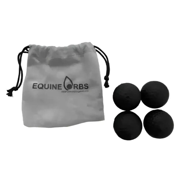 Four black matte finished spherical massage orbs of equetech equine orbs performance ear plugs 4pk