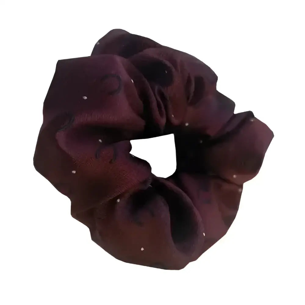 Equetech hair scrunchie in dark burgundy with small white dots perfect as a hair scrunchie horseshoes accessory