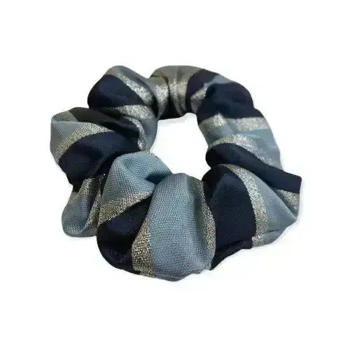Equetech Hair Scrunchie Lurex Strips Navy/Lt Blue/Silver Hair Scrunchies