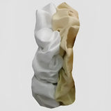 A pair of soft white and beige equetech hair scrunchie plain jacquard fabric hair accessories with ruched design