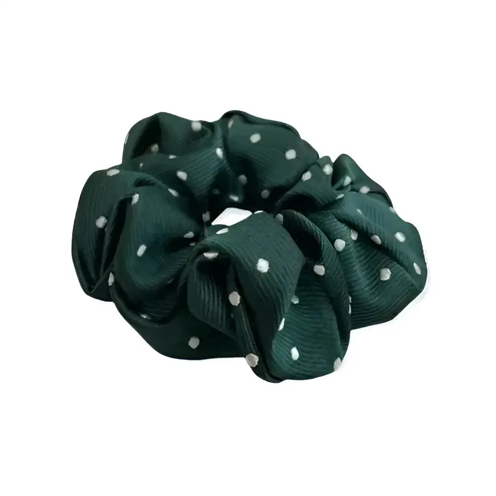 Dark green equetech hair scrunchies with white polka dots perfect for hair scrunchies polka style looks
