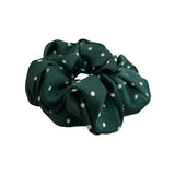 Dark green equetech hair scrunchies with white polka dots perfect for hair scrunchies polka style looks