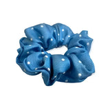 Blue fabric equetech hair scrunchies with white polka dots perfect for stylish hair scrunchies polka lovers