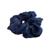 Navy blue equetech hair scrunchies with pink polka dots perfect for stylish hair scrunchies polka dot look