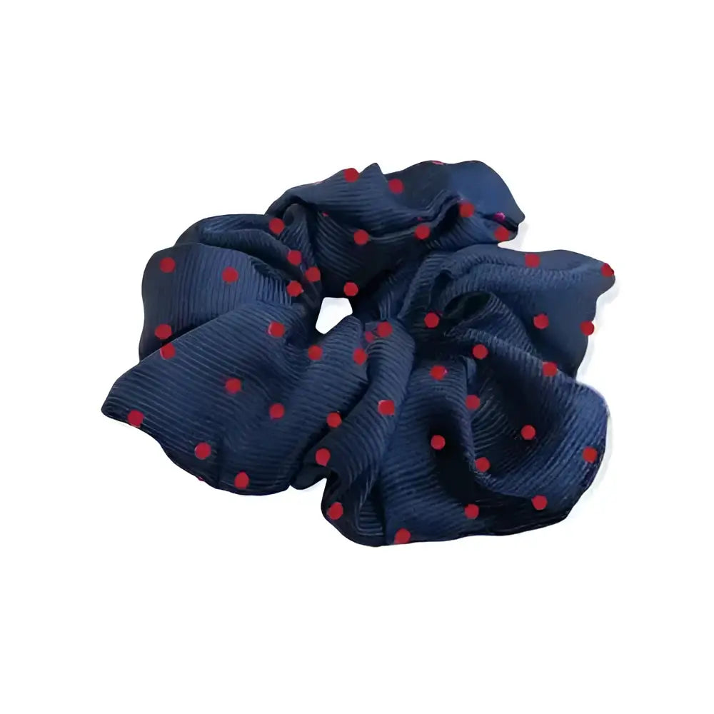 Navy blue equetech hair scrunchies with red polka dots perfect for stylish hair scrunchies polka fans