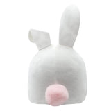 White plush equetech hopper bunny hat silk with soft fabric posed ears and fluffy pink pom-pom tail