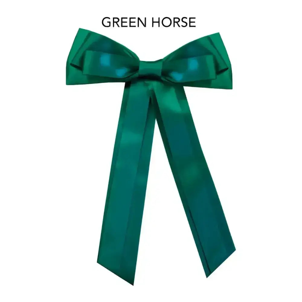 A glossy emerald green plaid ribbon bow by green horse for equetech horse competition warning tail ribbon use