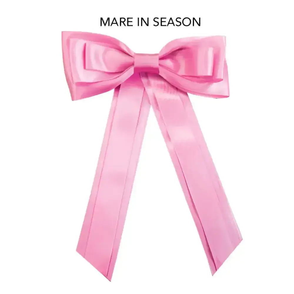 A soft pink satin equetech horse competition warning tail ribbon with a glossy finish and neatly tied loops