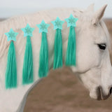 Teal star shaped equetech icicle horse mane tassels with dangling tassels for easy mane decoration pack of 5