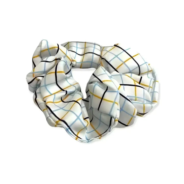 Equetech junior hair soft white jacquard hair accessory with subtle plaid pattern junior hair scrunchie