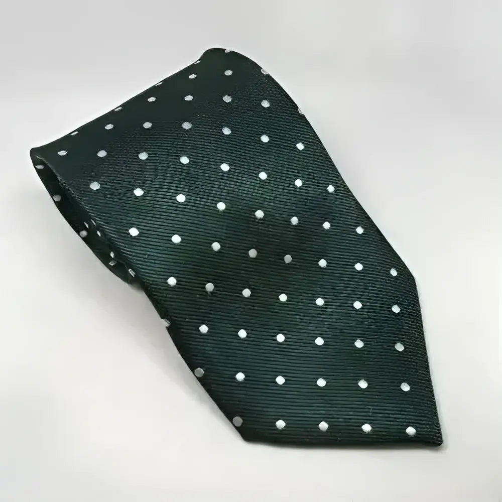 Dark green silk equetech junior polka dot tie with evenly spaced white dots perfect for junior polka dot ties