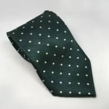 Dark green silk equetech junior polka dot tie with evenly spaced white dots perfect for junior polka dot ties