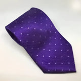 A rich purple silk equetech junior polka dot tie with subtle lighter dots and fine horizontal stripes