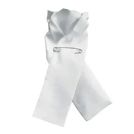 Equetech junior ready-tied stock with white satin ribbon and silver safety pin for easy wear and classic style