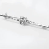 Silver equetech knot stock pin with unusual double knot design and textured branch-like ends for stylish wear