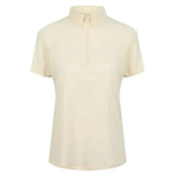 Cream-colored short-sleeved equetech parade show-time polo shirt with collar and front zipper for junior parade show-time events