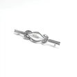 Silver horseshoes stock pin with ornate faux water pearl and intricate engraved metal loops by equetech pearl