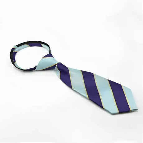 A stylish equetech pony club ready-tied unique tie in navy blue and teal satin with bold diagonal stripes perfect for riding