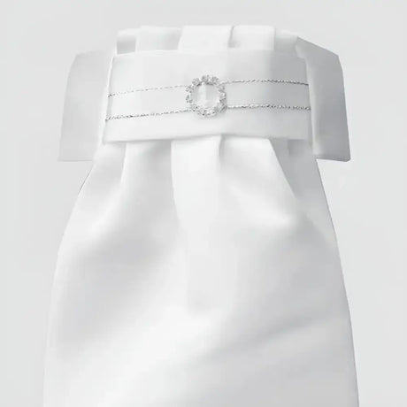 White satin equetech ready-tied stocks diamante circle deluxe with silver rhinestone brooch and delicate chain detailing