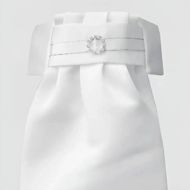White satin equetech ready-tied stocks diamante circle deluxe with silver rhinestone brooch and delicate chain detailing