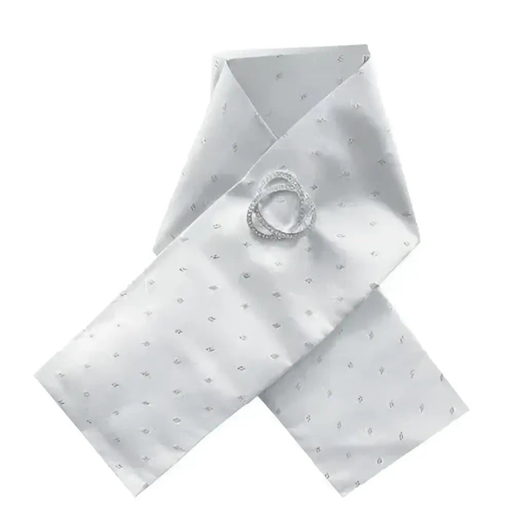 White satin equetech ready-tied stocks with silver dot pattern and sparkling diamond-encrusted stock pin