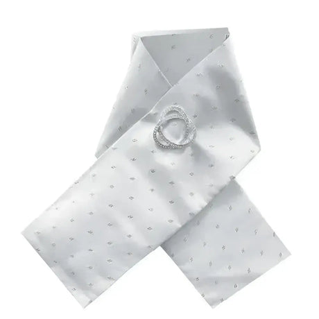 White satin equetech ready-tied stocks with silver dot pattern and sparkling diamond-encrusted stock pin