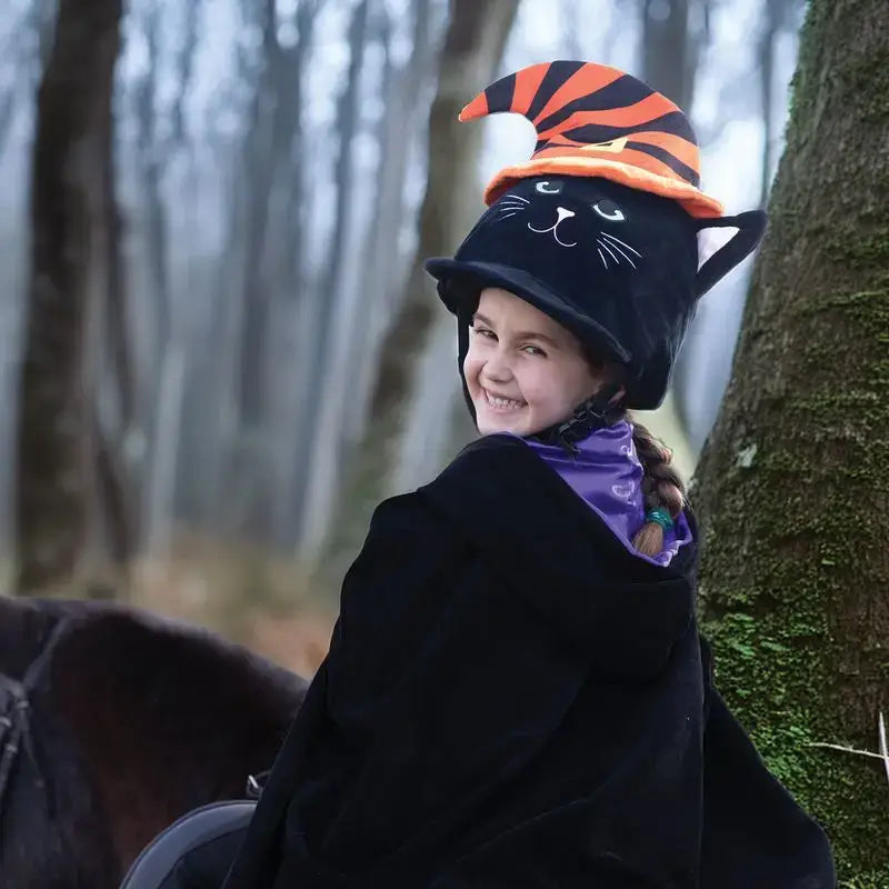 Equetech Salem Cat Hat Silk Black/Orange One size Novelty Riding Hat Covers