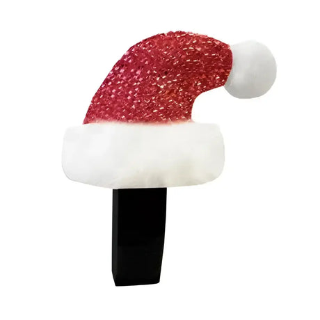 Festive red glittery santa bridle horse hat with white fluffy trim and pom-pom on black clip by equetech santa bridle