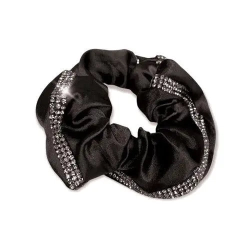 Equetech Satin Deluxe Crystal Hair Scrunchie Black Hair Scrunchies Barnstaple Equestrian Supplies