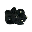 Black velvet equetech satin pearl hair scrunchie adorned with small round white pearls for a beautiful plush look