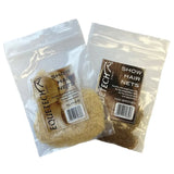 Two equetech invisible medium weight hairnets in blonde and mid brown in clear packaging for show use