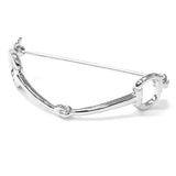 Silver equetech snaffle stock pin brooch with polished metal and intricate knot detailing perfect for equestrian style