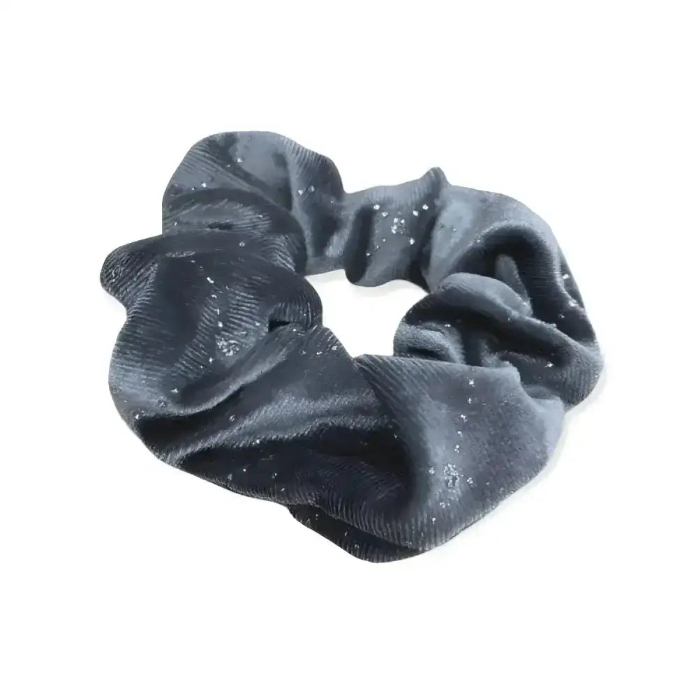 Black equetech solitaire velvet scrunchie with subtle glitter specks and metallic foil accents