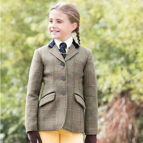 Equetech Stowe Deluxe Junior Tweed Riding Jackets - Green 22&quot; Equetech Show Jackets Barnstaple Equestrian Supplies