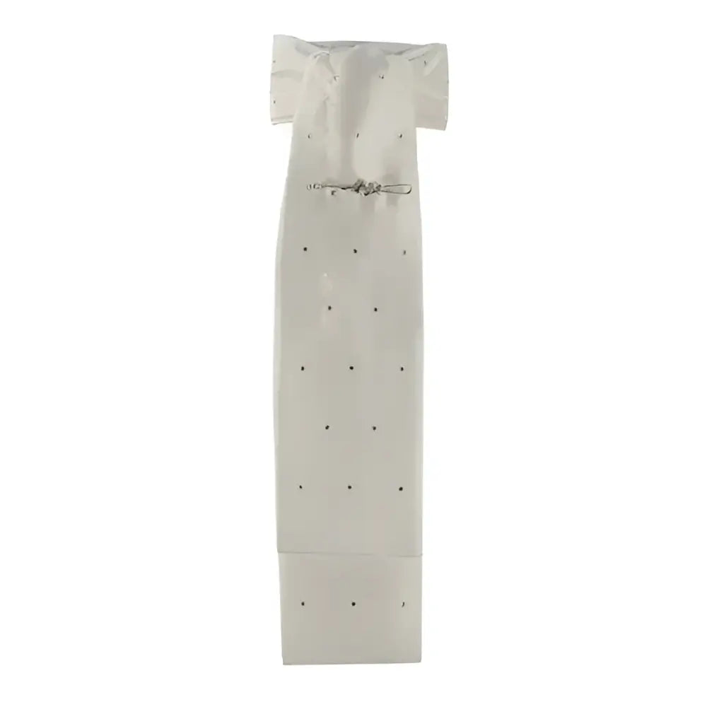 White fabric garment bag with short sleeves and silver metal clasp for equetech swarovski crystal untied riding stock