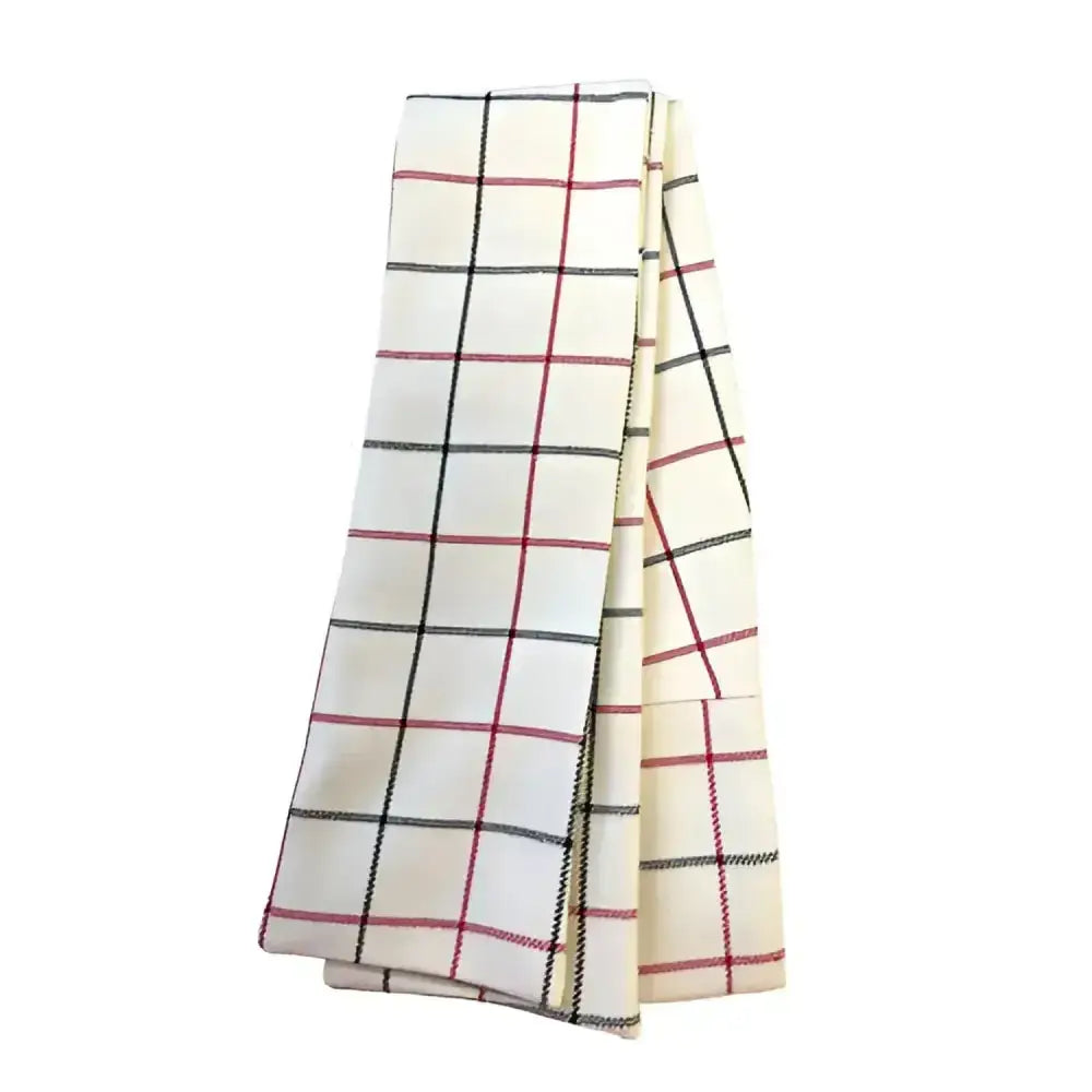 Cream-colored equetech tattersall check riding stocks with black and burgundy plaid pattern for classic style