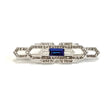 Equetech tiffany stock pin with deep blue rectangular gemstone and silver art deco design pin with clear stones