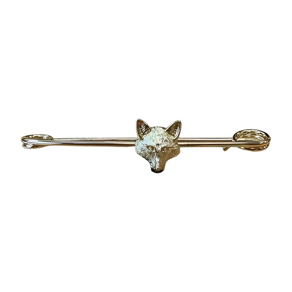 Gold-toned equetech traditional foxhead stock pin with detailed fur texture and polished metal finish