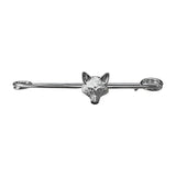 Silver fox head bar pin with textured fur finish in equetech traditional foxhead stock pin design